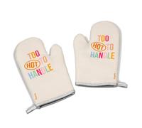 Fisura - Gants de Four “Too Hot to Handle”. Lot de 2 maniques imprimées, thermorésistantes, idéales pour Cuisiner, Griller, Manipuler des Plats Chauds et décorer la Cuisine.