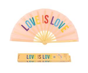 Fisura - Grand éventail Pliable “Love is Love”. Éventail Original avec Grand Message Arc-en-Ciel XXL. Éventail Pliable en Bambou. Dimensions : 64 x 33 centimètres.