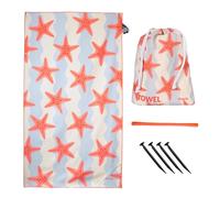 fisura. Grande Serviette de Plage à Rayures Bleues et Roses avec Message « Ciao » - Serviette en Microfibre légère pour Piscine, Plage, Camping (Estrellas, Coral)