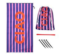 Fisura Grande Serviette de Plage à Rayures Bleues et Roses avec Message « Ciao » - Serviette en Microfibre légère pour Piscine, Plage, Camping ou Pique-Nique - Anti-Sable - Séchage Rapide - Cadeau