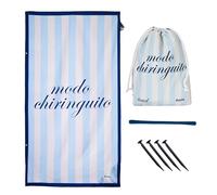 fisura. Grande Serviette de Plage à Rayures Bleues et Roses avec Message « Ciao » - Serviette en Microfibre légère pour Piscine, Plage, Camping (Modo chiringuito, Bleu)