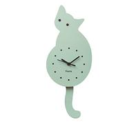 Fisura - Horloge Murale Vert Menthe en Forme de Chat. Horloge Murale silencieuse sans tic-tac. Horloge Murale Vert Menthe. Horloge en Bois. 46 x 8 centimètres. 1 Pile AA (Non Incluse)
