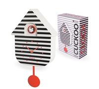 Fisura - Horloge Coucou à Rayures avec Cadran Rouge, Horloge Murale Originale Noir et Blanc, idée déco et Cadeau. 3 Piles AA (Non incluses). Dimensions : 21,5x8x41,5 cm. Plastique ABS.