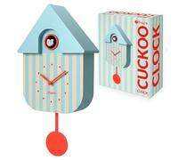 Fisura - Horloge Murale Coucou Rayures Bleu et Beige avec Cadran Rouge, Horloge Murale Design Originale en ABS, décoration Salon ou Chambre. 3 Piles AA Non incluses. 21,5 x 8 x 41,5 cm