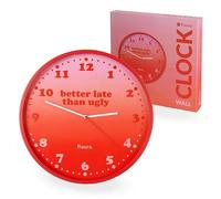 Fisura - Horloge Murale Originale Better Late Than Ugly. Modèle Silencieux 35 cm Rose et Rouge, Design Moderne pour Cuisine, Bureau, Chambre. Fonctionne avec 1 Pile AA (Non incluses)