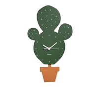 Fisura - Horloge Murale Originale Cactus. Horloge Murale silencieuse 38 x 20 centimètres. Horloge de Cuisine Verte. Horloge pendulaire en Bois et ABS. 1 Pile AA.