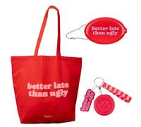 fisura. - Idée cadeau femme originale “Better late than ugly”, pack avec tote bag, porte-monnaie rétro et porte-clés miroir, ensemble amusant pour Noël, 3 pièces pour elle