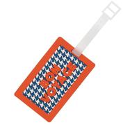 Fisura Identification de valise originale « Bon voyage » - Carte d'identité pour bagage bleu et orange - Étiquette de bagage en silicone pour valise ou sac à dos - 10,5 cm x 6,5 cm.
