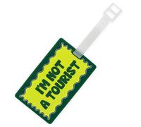 Fisura Identification de valise originale "I'm not a tourist" - Carte d'identité pour bagage vert - Étiquette de bagage en silicone pour valise ou sac à dos - 10,5 cm x 6,5 cm