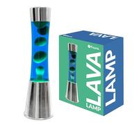 Fisura - Lampe à lave avec base chromée, liquide bleu et lave verte. Effet relaxant, avec ampoule de rechange incluse. Dimensions 11 cm x 11 cm x 39,5 cm.