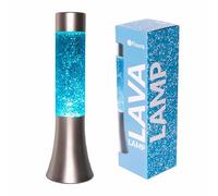 fisura. - Lampe à lave bleue paillettes des années 70. Lampe à lave de 30 cm avec base argentée, liquide bleu et paillettes. Lampe d'ambiance originale. 9x9x30 cm