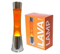 Fisura - Lampe à lave orange Base et liquide chromé, lave orange. Lampe d'ambiance originale. Avec ampoule de rechange. 11 cm x 11 cm x 39,5 cm.
