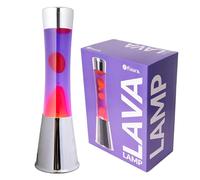 FISURA - Lampe à lave rouge et violette. Base chromée, liquide violet et lave rouge. Lampe d'ambiance originale. Avec ampoule de rechange. 11 cm x 11cm x 39,5 cm.