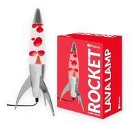 FISURA - Lampe à lave rouge rocket. Base chromée, liquide transparent et lave rouge. Lampe à lave rétro avec ampoule de rechange. 20 cm x 20 cm x 45 cm.