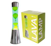 fisura. - Lampe à lave verte. Base chromée, liquide vert et lave jaune. Lampe d'ambiance originale. Avec ampoule de rechange. 11 cm x 11cm x 39,5 cm.