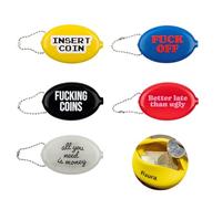 Fisura - Lot de 5 Porte-Monnaie ovales en Gomme avec Message. Style rétro avec chaîne, Mini Portefeuilles Unisexes de Poche, idée Cadeau Amusante. 5 unités.