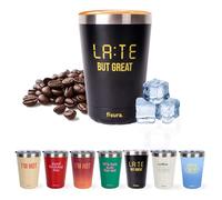Fisura - Mug Isotherme original "Late but great". Tasse Isotherme à café pour emporter noir. Tasse à café de 310 ml. Tasse thermique en acier inoxydable. Sans BPA. Tasse pour voiture.