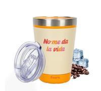 Fisura - Mug isotherme original “No me da la vida”. Gobelet thermique nomade orange pour café à emporter 310 ml. Tasse isotherme en acier inoxydable pour voiture. Sans BPA. Idée cadeau amusante