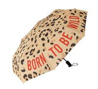 Fisura - Parapluie pliable original “born to be wild” motif léopard. Petit parapluie femme automatique, format voyage, résistant au vent. Diamètre ouvert : 96 cm.