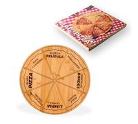 Fisura - Plat à pizza original. Plateau pour pizza avec messages amusantsavec des messages en espagnol Plateau de service en bois de bambou. Plat rond avec parts uniformes. 35 centimètres