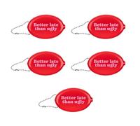 Fisura Lot de 5 Porte-Monnaie en Caoutchouc Ovale « Better Late » Rose rétro avec chaîne, Petit Portefeuille de Poche, Unisexe, Cadeau