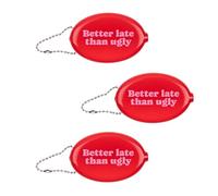 Fisura - Porte-Monnaie Ovale en Gomme “Better Late” Rose. Modèle rétro avec chaîne, Mini Portefeuille de Poche Unisexe, Cadeau Original Pratique. 3 unités.