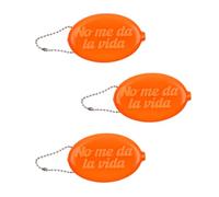 Fisura - Porte-Monnaie Ovale en Gomme “No me da la Vida” Orange. Modèle rétro avec chaîne, Mini Portefeuille de Poche Unisexe, idée Cadeau Originale. 3 unités.