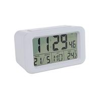 fisura. - Réveil numérique Blanc avec LED. Indicateur de Date et de température. 2 alarmes. Bouton Snooze. Horloge numérique à Piles. Caoutchouc ABS Dimensions : 12 x 5,5 x 7