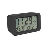 fisura. - Réveil numérique Noir avec LED. Indicateur de Date et de température. 2 alarmes. Bouton Snooze. Horloge numérique à Piles. Caoutchouc ABS Dimensions : 12 x 5,5 x 7