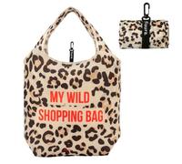 Fisura Sac à provisions pliable original « My Wild » - Sac à provisions réutilisable en tissu d'une capacité de 12 litres - Pliable et fermeture par bande élastique - Avec mousqueton - Poignées de 24