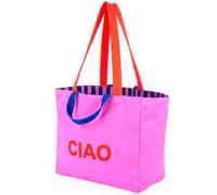 Fisura Sac de plage original "Ciao", grand sac de plage réversible rose rayé, tote bag femme xxl coton, sac en tissu pour voyage, shopping ou plage.