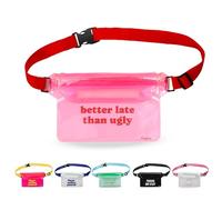 Fisura - Sac étanche “Better Late Than Ugly”. Ceinture Banane Rose et Rouge imperméable avec Sangle réglable. Taille Pratique pour Transporter Vos Essentiels. 22,5 x 12,5 cm.