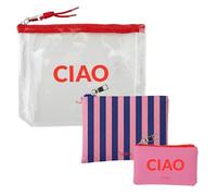Fisura - Set de 3 Trousses Originales “Ciao”, Trousse de Maquillage, Pochette pour médicaments et Petit Porte-Monnaie, Accessoires de Plage en PVC et PU, Organisateur de Sac Pratique et résistant