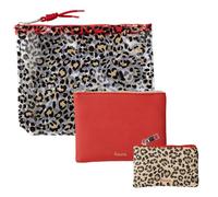 Fisura - Set de 3 Trousses Originales imprimé “Leopardo”, Trousse de Maquillage, Pochette pour médicaments et Petit Porte-Monnaie, Accessoires en PVC et PU, Organisateur de Sac Pratique et résistant
