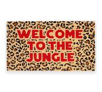 Fisura - Tapis d’entrée “The Jungle” en Coco avec Base antidérapante en PVC. Tapis intérieur léopard Peint à la Main, avec Un Message Amusant. Taille : 70 x 40 cm.