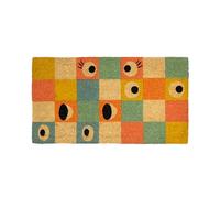 Fisura - Tapis de Porte Original “Yeux” en Coco avec Base antidérapante en PVC. Tapis d'entrée de Maison. Tapis à Carreaux. Peint à la Main. Dimensions : 70 cm x 40 cm