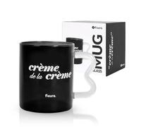 Fisura Tasse à café en verre avec message "crème". Tasse en borosilicate noire avec poignée originale transparente. Gobelet en verre pour thé ou café. Capacité de 410 ml.