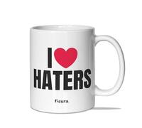 Fisura Tasse en céramique avec inscription « I Love Haters ». Tasse originale avec message amusant. Tasse de 320 ml. Passe au micro-ondes et au lave-vaisselle.