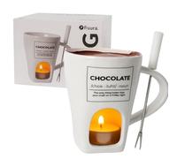Fisura - Tasse fondue chocolat blanche avec fourchette. Tasse fondue chocolat 140 ml en céramique, parfaite également comme fromage. Originale pour offrir en cadeau