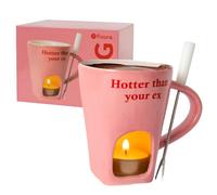 Fisura - Tasse fondue chocolat originale “hotter” rose avec fourchette. Tasse fondue chocolat 140 ml adaptée aussi pour fromage. Originale cadeau moderne et fun