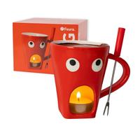 Fisura Tasse à fondue au chocolat originale fondue au fromage avec tasse et fourchette. Tasse rouge avec imprimé yeux pour fondue. Tasse originale pour cadeau. 140 ml