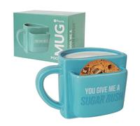 Fisura - Tasse originale “A sugar rush” bleue avec poche à biscuits. Tasse originale thé ou café 316 ml. Mug petit déjeuner rigolo et tasse moderne idée cadeau