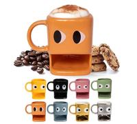 fisura. - Tassee original à offrir en cadeau yeux. Tasse enfant petit dejeuner avec porte-biscuit. Mug en céramique avec trou pour biscuit. Mug 240 ml. (Orange)