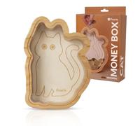 Fisura - Tirelire Chat Originale en Bois pour Enfants. Boîte Transparente pour Ranger Pièces et Billets. Design Ludique et Cadeau Créatif. 15 x 21 cm.