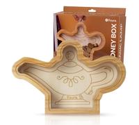 Fisura - Tirelire Lampe Magique pour Enfants. Tirelire Transparente en Bois et Méthacrylate en Forme de Lampe d’Aladdin. Cadeau Original. 25 cm x 15 cm.