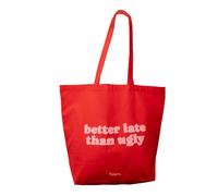 Fisura - Tote bag en coton avec message en bouclette “Better late”. Sac cabas 100% coton rouge et rose avec poche intérieure. Sac shopping original. 70 x 51 cm.
