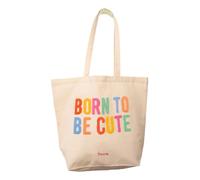 Fisura - Tote bag en coton avec message en bouclette “Born to be cute”. Sac cabas 100% coton avec poche intérieure. Sac shopping original. 70 x 51 cm.