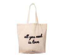 Fisura - Tote bag en coton avec message en bouclette “Love”. Sac cabas 100% coton avec poche intérieure. Sac shopping original. Mesures: 70 cm x 51 cm.