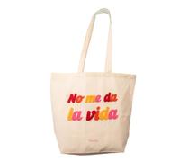 Fisura - Tote bag en coton avec message en bouclette “No me da la vida”. Sac cabas 100% coton avec poche intérieure. Sac shopping original. 70 x 51 cm.