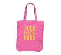Fisura - Tote bag “f*cking plastic” rose. Sac en coton 100%. Sac tote original. Sac de courses en coton. Sac totebag rose et jaune. 43 centimètres x 37 centimètres